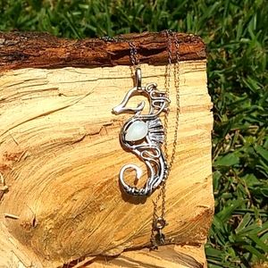 Sterling Silver Chain With Embellished Seahorse Pendant.
